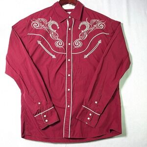 Ace of Diamond USA Mens XL Burgundy Red Embroidered Western Pearl Snap Shirt